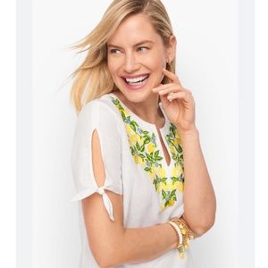 Tie Detailed Embroidered Top-Lemon